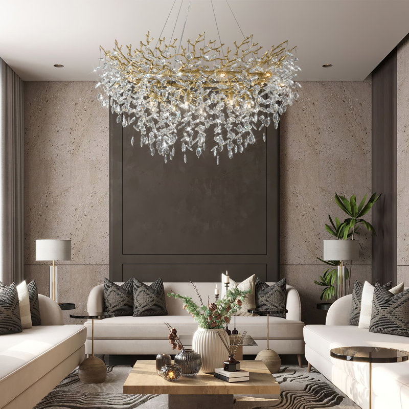 Paree Dimmable Crystal Chandelier, Gold, 19.68" H x 47.24" W x 47.24" D