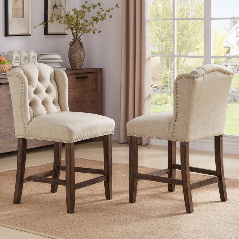 Tabouret Rhuardhi, Lin beige, Tabouret de comptoir (siège d'une hauteur de 25,5, Naturel