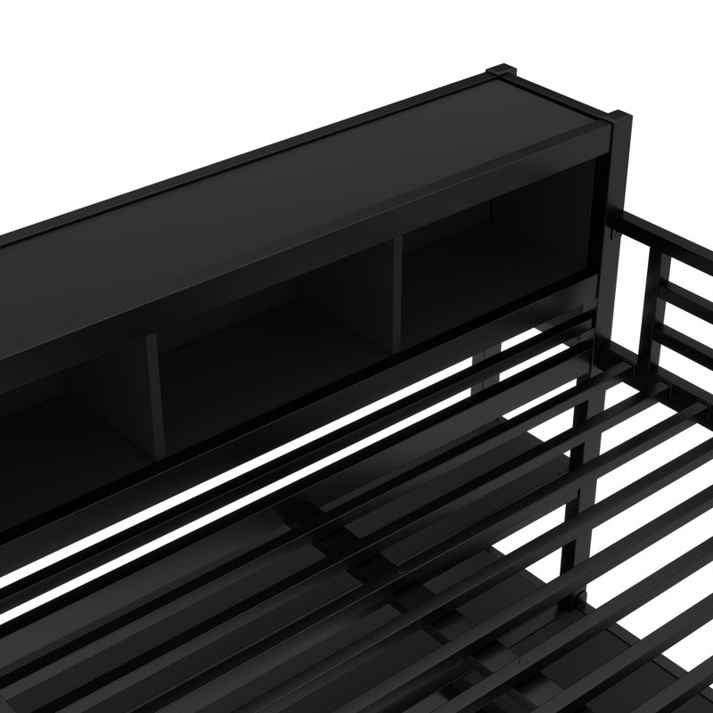 Lit mezzanine en métal pour les adolescents, grand lit avec garde-robe et bureau noir, Noir