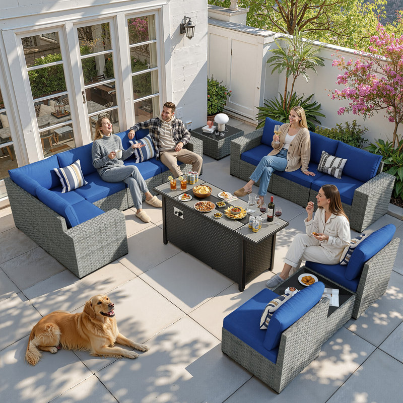 Sei 10 - Person Patio Conversation Set with Cushions, Navy