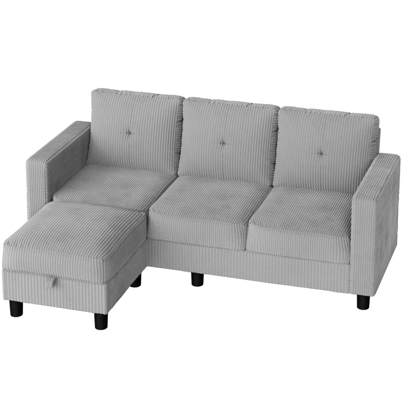 Degnan 76.4'' Upholstered Sofa Chaise, Light Gray Corduroy