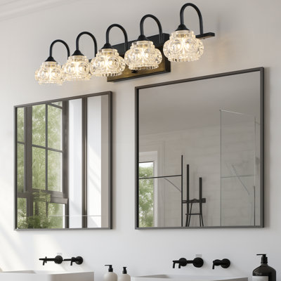 29" Retro 5-Light Black Finish with Crystal Glass Shades, Wall Mounted Fixture for Bathroom Mirror