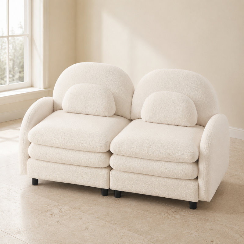 Causeuse modulaire en tissu à 2 places avec dossier incurvé Cloud Like Teddy, Beige