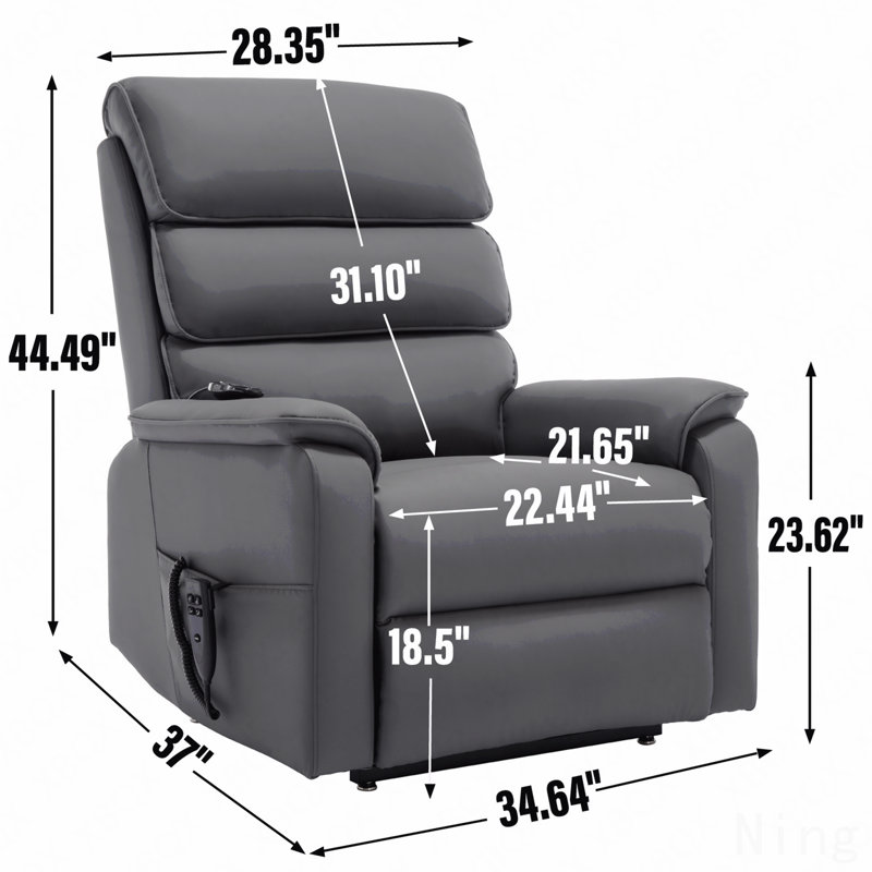 Fauteuil inclinable à deux moteurs en cuir gris résistant aux chats - à distance, chauffant, massant, robuste, Gris
