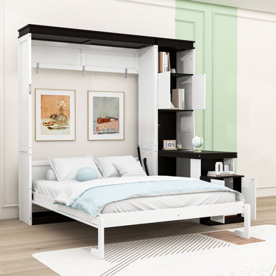 Murphy Bed with Desk, Storage Shelves, and Cabinets
