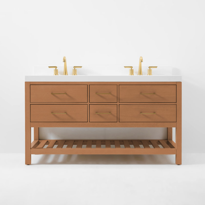 Elizabeth 60'' W Double Vanity, Sienna/Rose Gold, Pure White Quartz