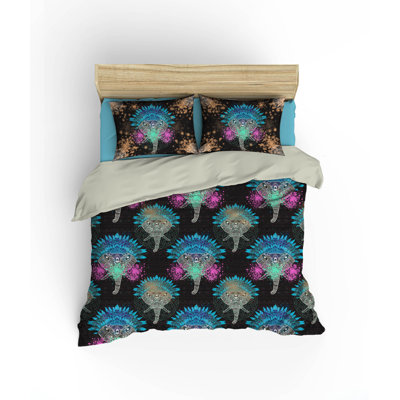 Ensemble de housse de couette 100% coton noir / bleu / vert Fernanda
