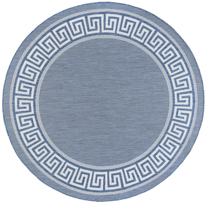 Tapis d'intérieur / extérieur bleu tissé à plat Drusilla, Rond 5 pi 3 po