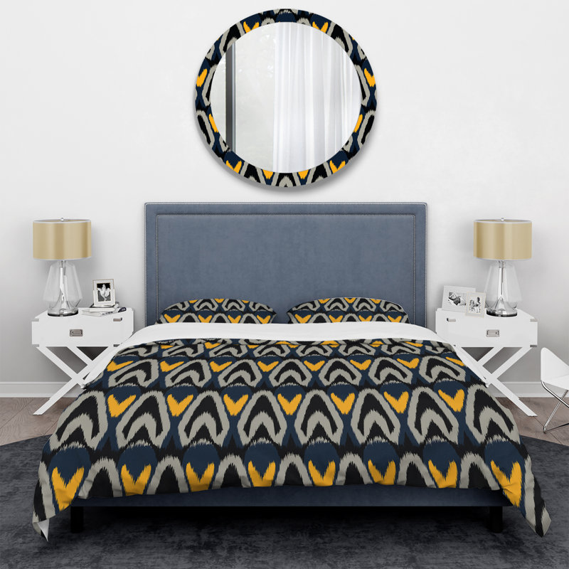Ensemble de housse de couette à motif noir en tissu Ikat, Housse de couette pour très grand lit et 2 très