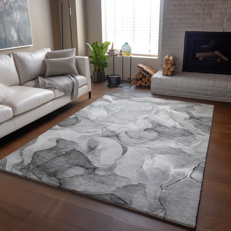 Premium Machine Washable Cerrito AMF504 Gray Rug, Rectangle 2'6" x 3'10"
