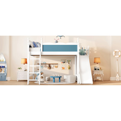 Solid Wood Full Loft Bed With Wardrobe, Detachable Slide, And Multifunctional Under - Space, Blue White Aesthetic Appeal Size Storage Shelves, Construction, Suitable For 'S Rooms