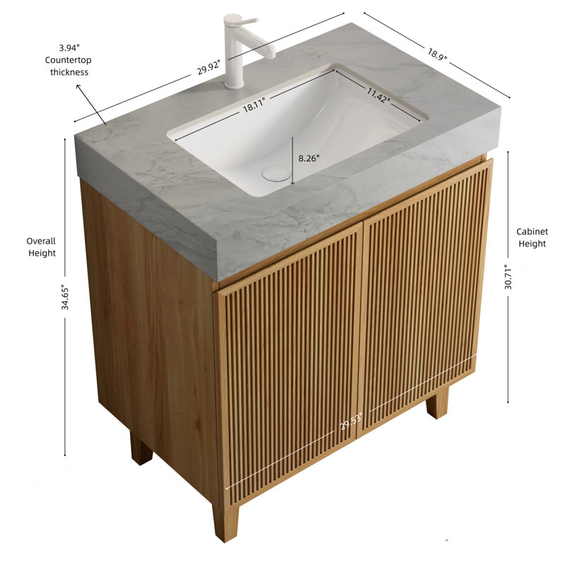 Meuble-lavabo autoportant de 76 cm avec lavabo en céramique encastré