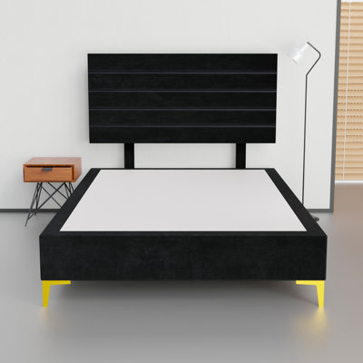 15" Premium Velvet Material Box Spring/Bed Frame With Headboard, Durable & Stylish Golden Metal Legs