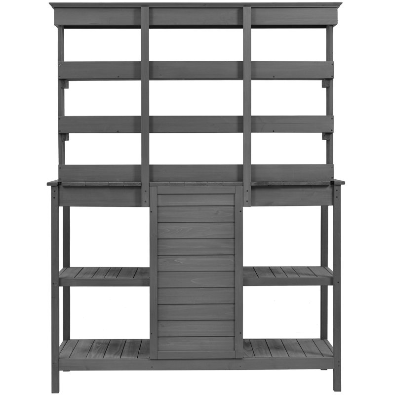 Banc de jardin en bois gris, avec dispositif de chute et tiroirs