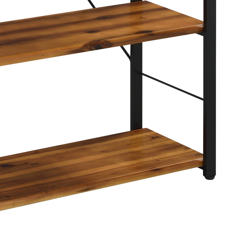 Industrial Oak Brown Bookshelf with Open Metal Frame and X-Shape Support