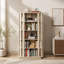 Bibliothèque ovale en bois ouverte, bibliothèque autoportante à cadre en panneau de fibres à densité moyenne, support de rangement à 5 niveaux facile à assembler pour le salon, décoration de bureau à domicile-134643836