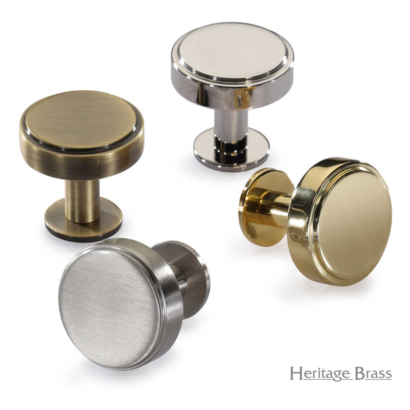 Heritage Brass Cabinet Knob Stepped Disc Design with Rose, 3.2cm