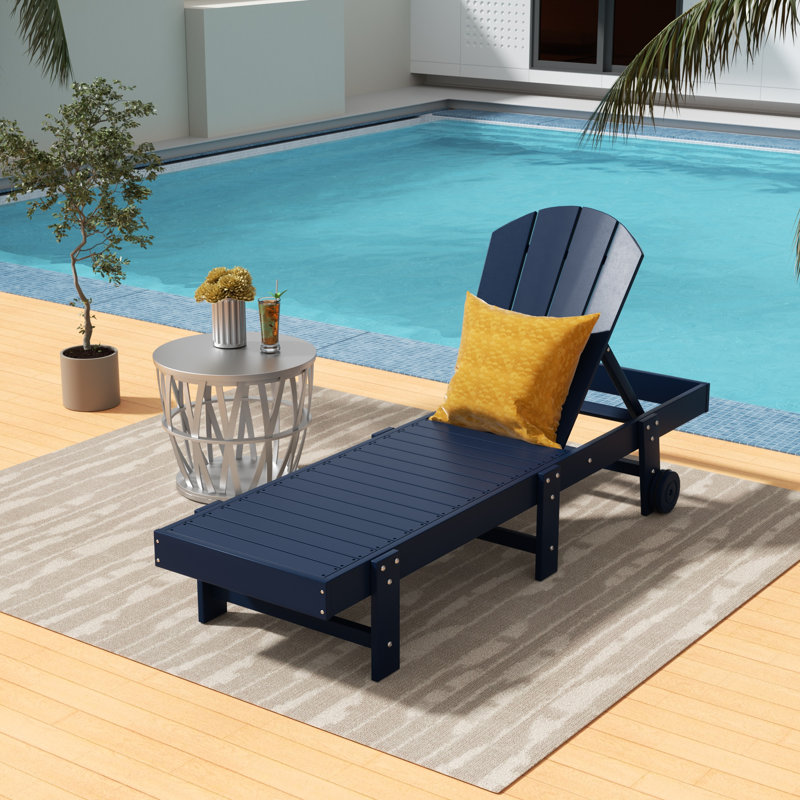 Laguna 77.6" Long Outdoor All-Weather Poly Reclining Single Chaise, Navy Blue