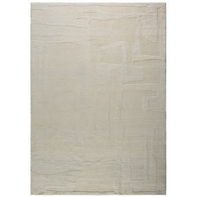 Tapis rectangulaire en laine noué à la main ivoire