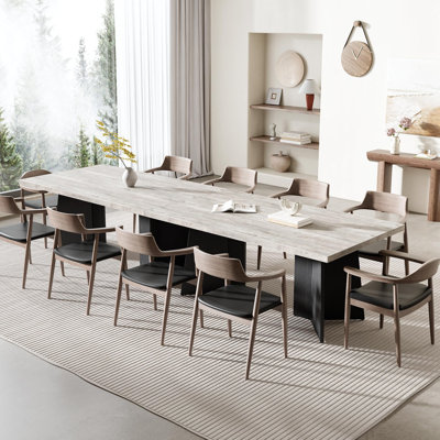 Table de salle à manger moderne pour 6 à 8 personnes, plateau de table rectangulaire en bois 63 po, pieds robustes en métal robuste