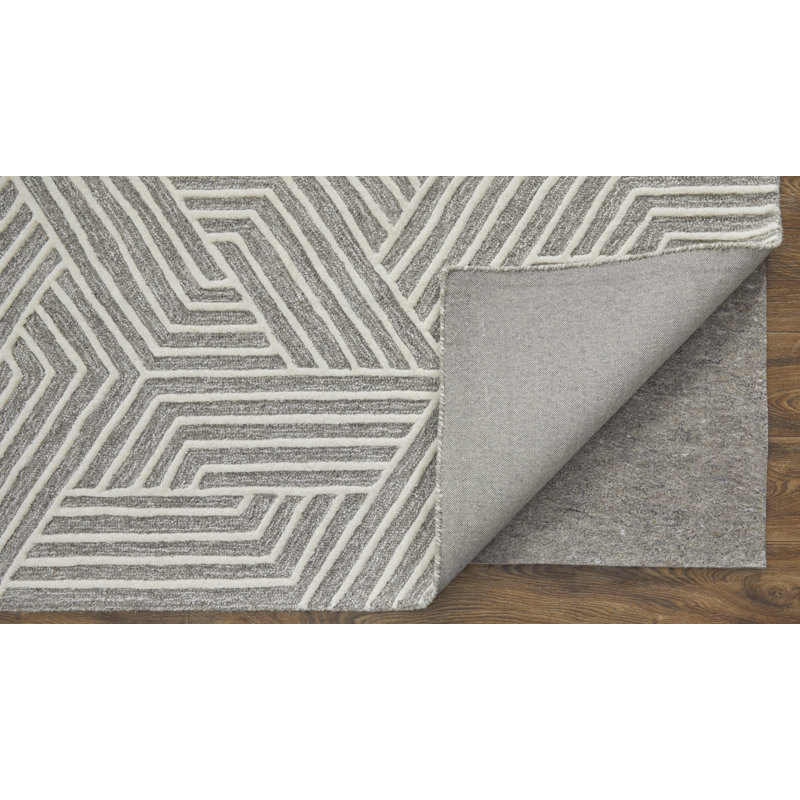 Lytton Modern Geometric, Gray/Ivory Area Rug, Rectangle 9'6" x 13'6"