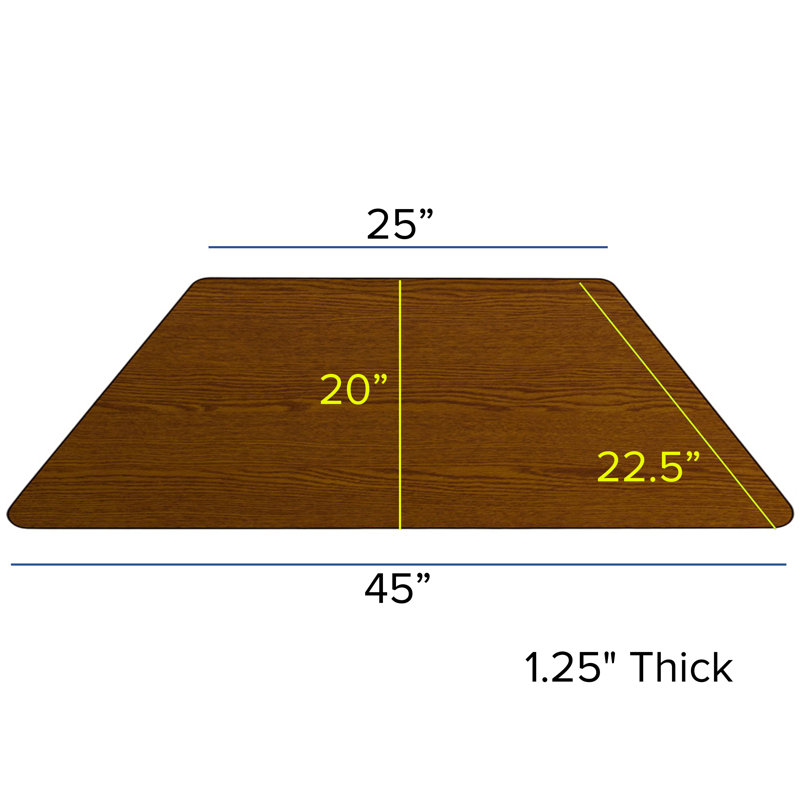Table d'activité trapézoïdale de 45,25 po x 20 po, H 51 po x L 45,25 po x l 20 po, Chêne