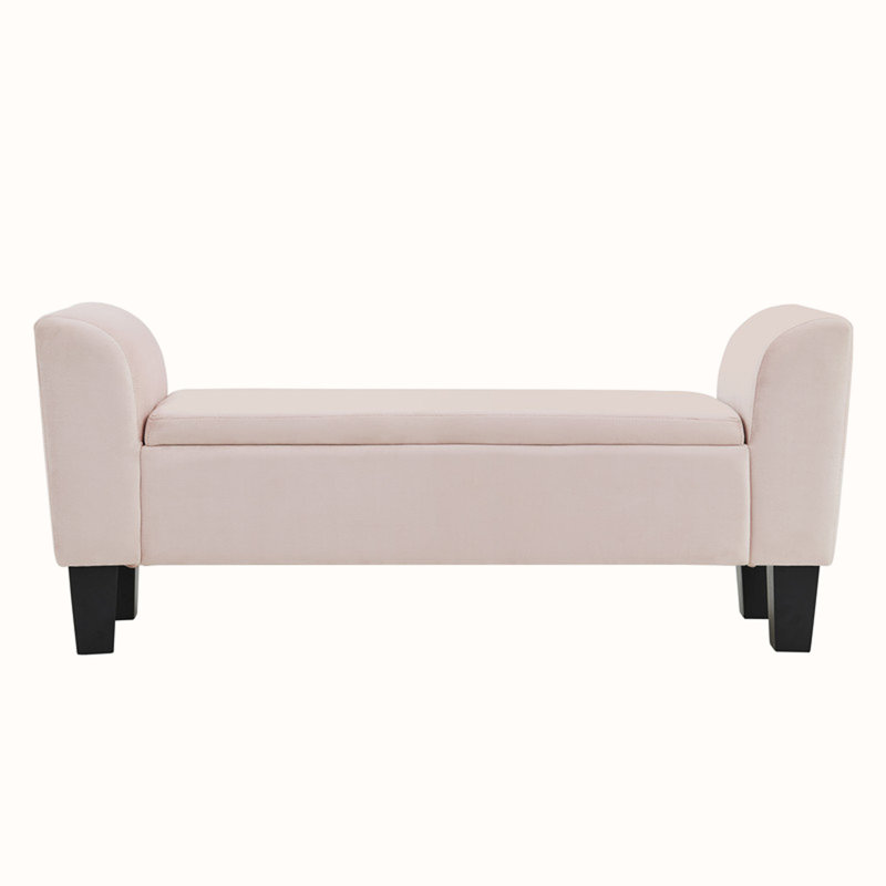 Velvet Upholstered Storage Bench, Pink