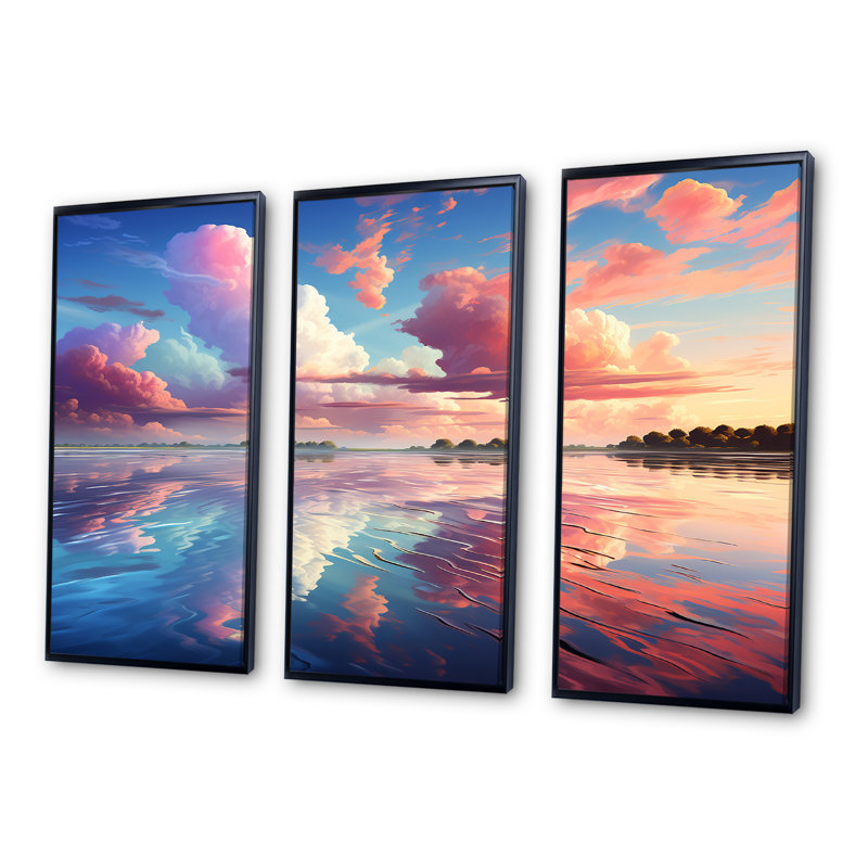 Neo impressionnisme infusé ciel Reverie II - ensemble de décoration murale ciel, Cadre flottant noir