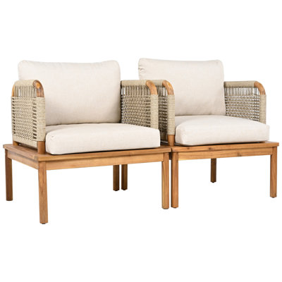 Outdoor Acacia Wood and Rope Club Chair with Cushions (Single)