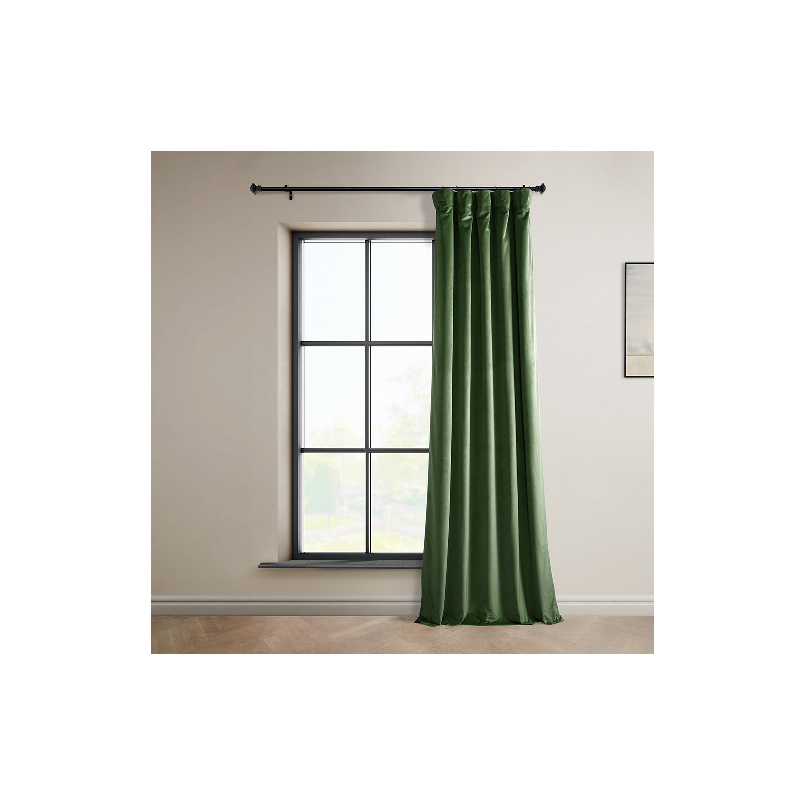Matra Plush Velvet Curtains for Bedroom - Room Darkening Curtains for Living Room Window Single Panel, Eden Green