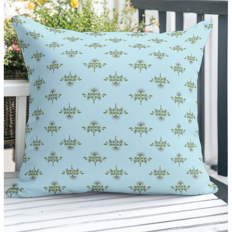 Coussin décoratif d'extérieur Flora, Bleu, Carré 16 po