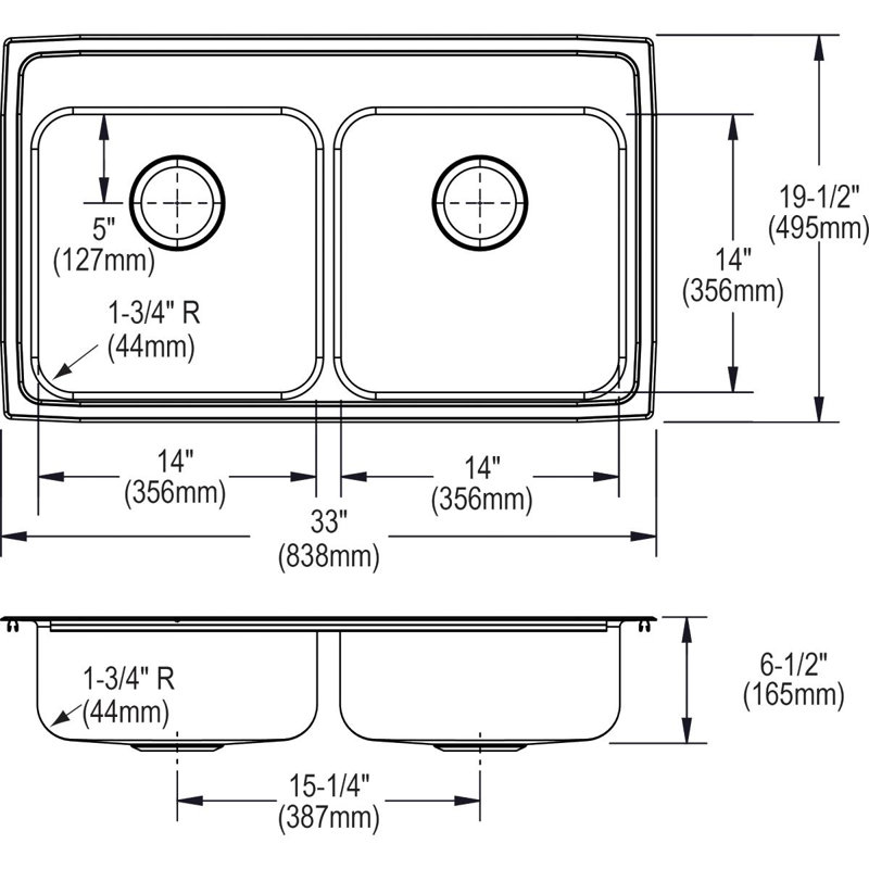 Lustertone 33" L x 19.5" W Double Basin Drop-In Kitchen Sink, 4 hole