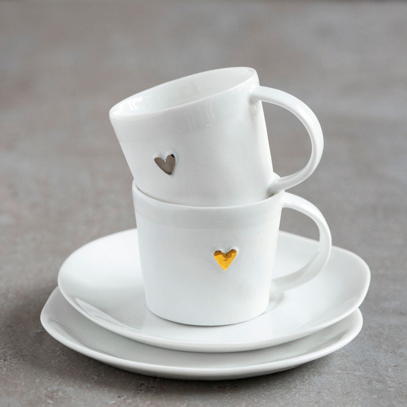 Love Porcelain Espresso Cup with Saucer, White/Gold