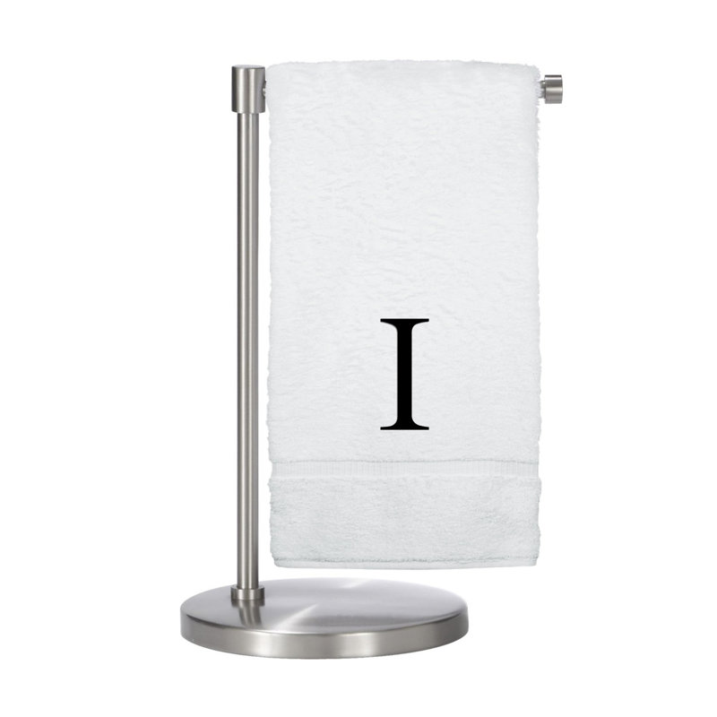 Serviettes de bain monogrammées - ensemble de 2 - lettre bloc, I, Blanc / noir