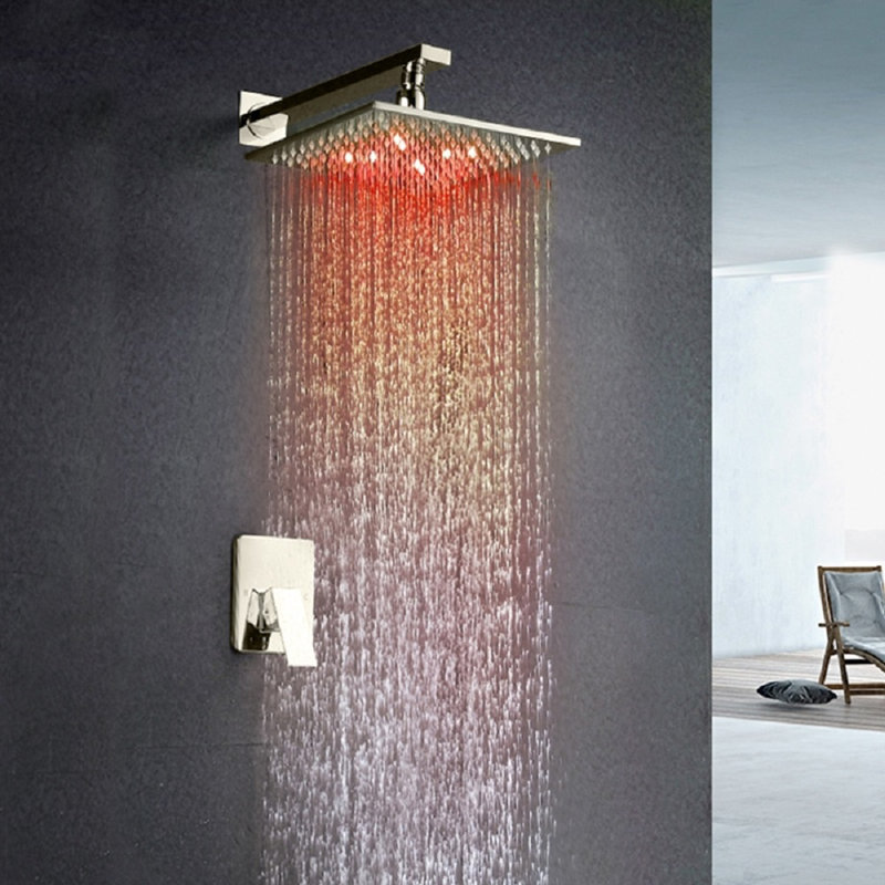 Amancio Wall Mount LED Rainfall Shower Set with Handheld, Brushed Nickel