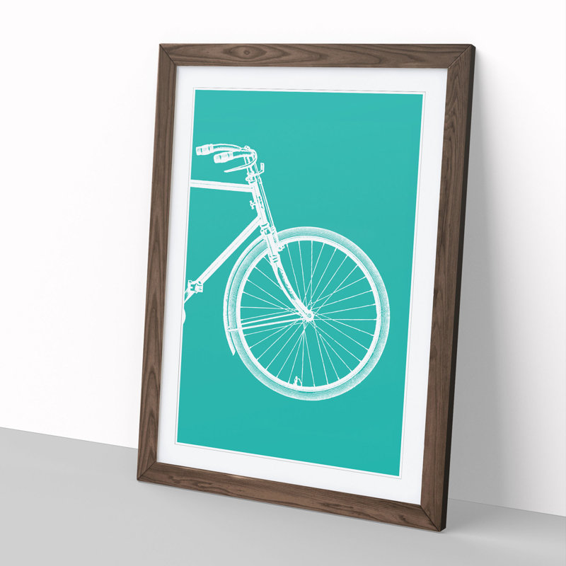 Bicycle No.2 Teal - Picture Frame Graphic Art, 36cm H x 27cm W x 2cm D, Walnut