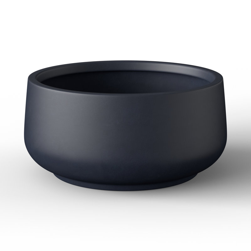 Medium Concrete Round Planter / Pot With Drainage Holes, 10.04" H x 17.13" W x 17.13" D, Granite Gray