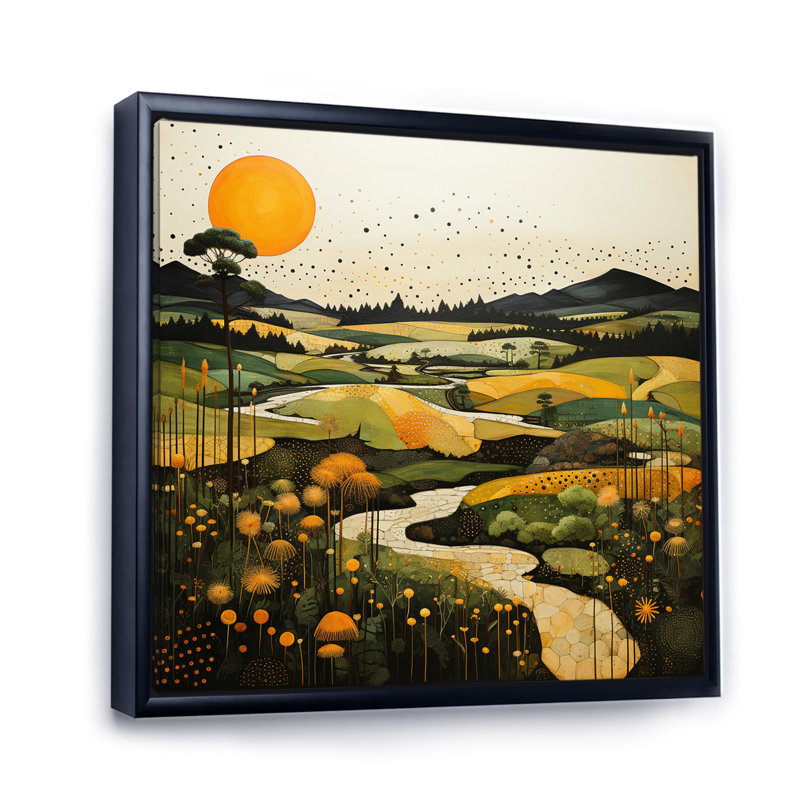 Countryside Reverie Pointillism II - Landscapes Wall Decor, H 16 po x l 16 po x P 1 po, Cadre flottant noir