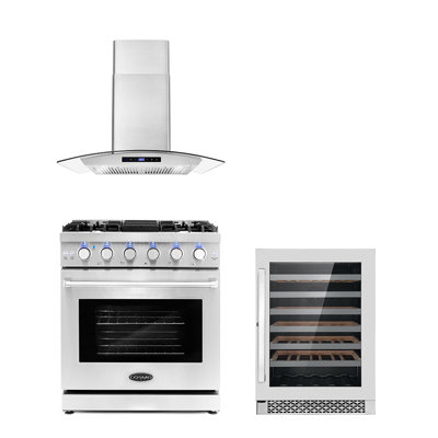 3 Piece Kitchen Package with Wine Refrigerator & 30"" Freestanding Gas Range -  Cosmo, COS-3PKG-023