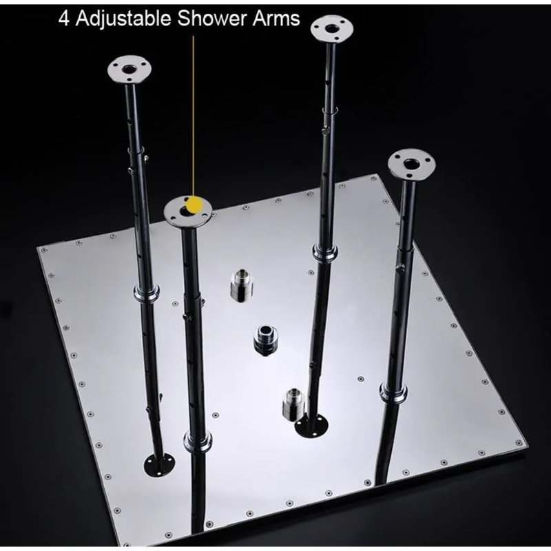 Square Stainless Steel LED Shower System with Spray Mist Rainfall Shower Head