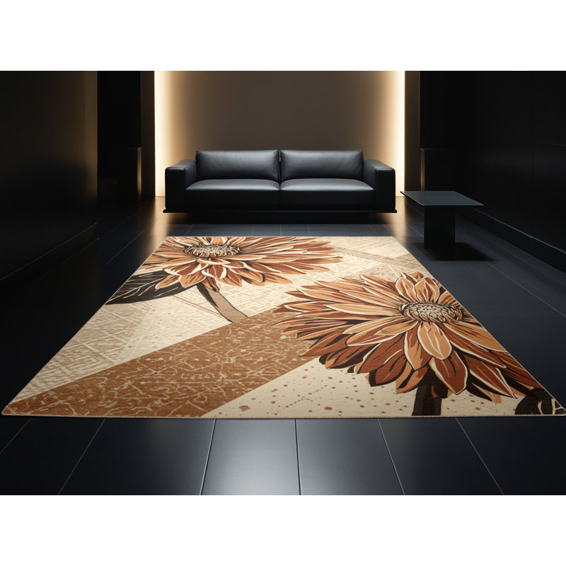 Tapis marocain beige lavable à la machine Orlandra Zinnia - reliure beige, Carré 7 pi