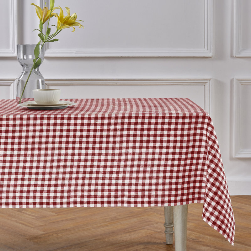 Gingham Check - 100% Pure Linen Tablecloth, Marshmellow Pink, 120" x 60"