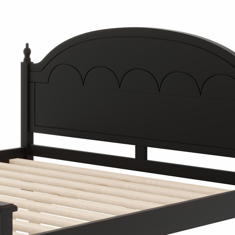 Structure de lit en bois durable avec tête de lit arquée incurvée à l'allure classique, Noir, Grand lit