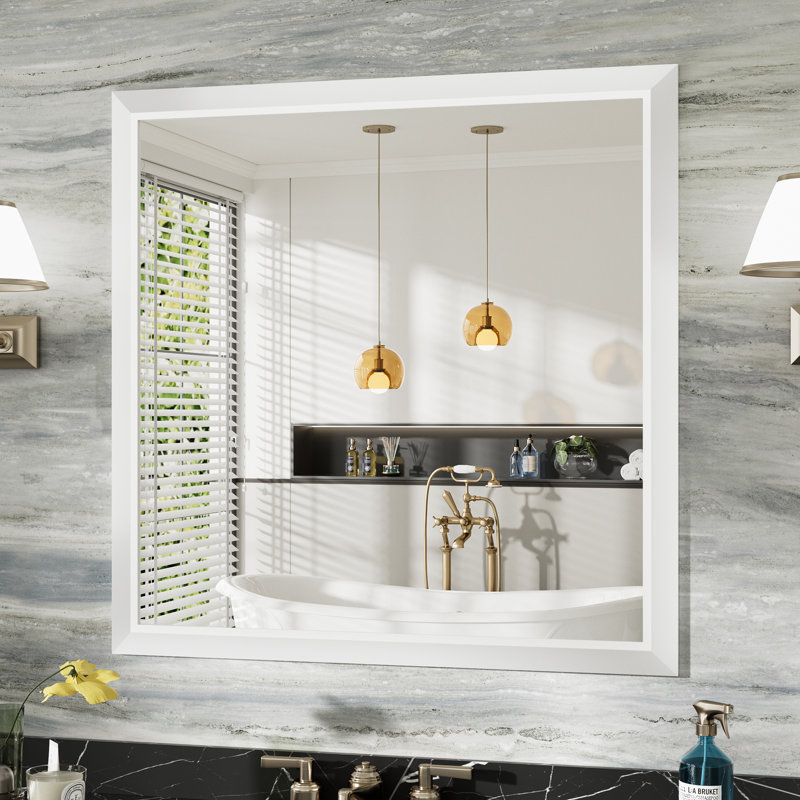 Miroirs de salle de bain modernes et contemporains en métal biseauté rectangulaire / carré avec verre trempé HD, Carrée