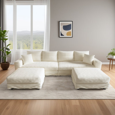 4-Piece Modular Sectional Sofa 102.4" Wide Deep Seat Plush Corduroy Couch With Upholstered Ottoman For Living Room, Apartment