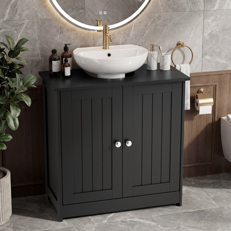 Meuble-lavabo 24 po 2 portes noir sans comptoir
