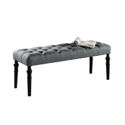 Purple Dining Bench With Button Padding - Solid Wood Frame & Black Finish 48"W X 16"D 19.5"H In Turned Legs 48 16 19.5 Inches