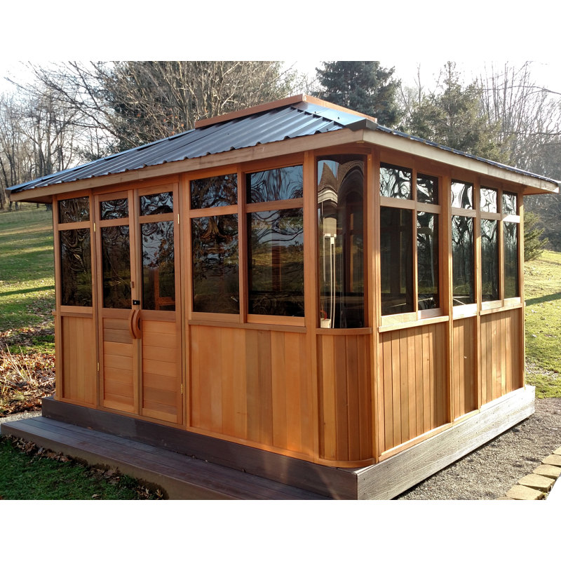 Pavillon de jardin en bois massif l 13 pi x x P 13 pi Villa, Brun