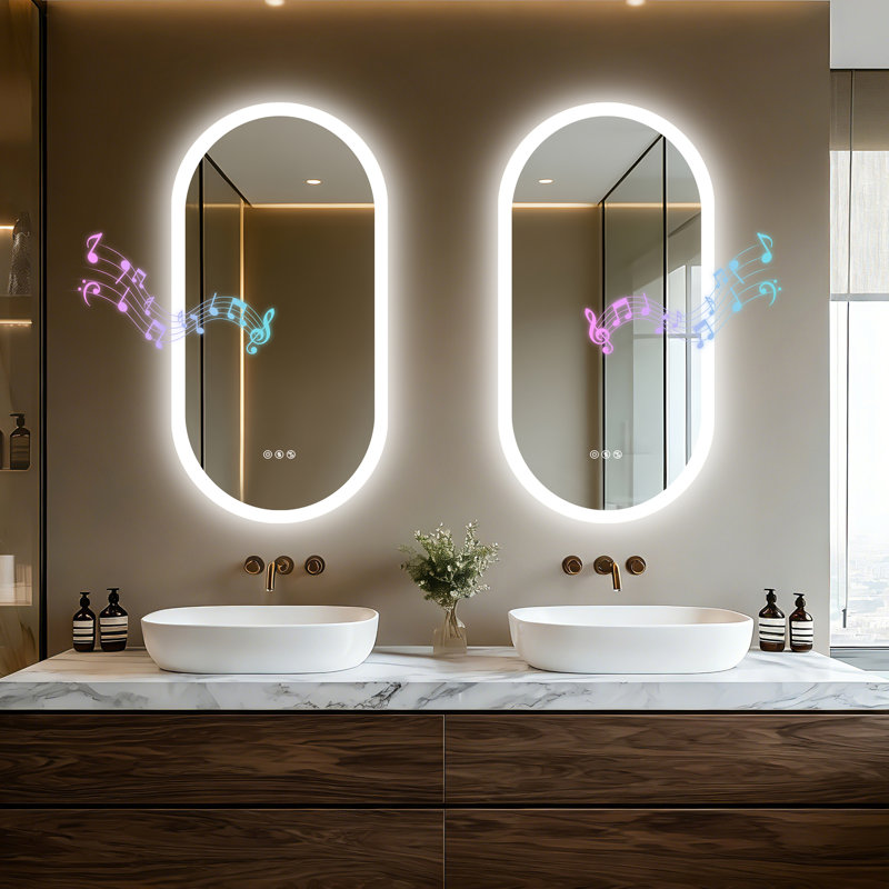 Led Bathroom Mirror With Bluetooth, Loud Dual Speakers, Lighted Vanity Mirror, 3 Color Lighting, Anti-fog, Dimmable, Sensitive Touch Button