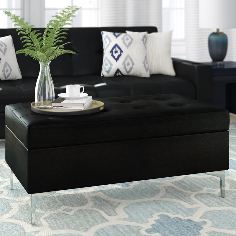 Spuyten Faux Leather Ottoman, Brown Faux Leather